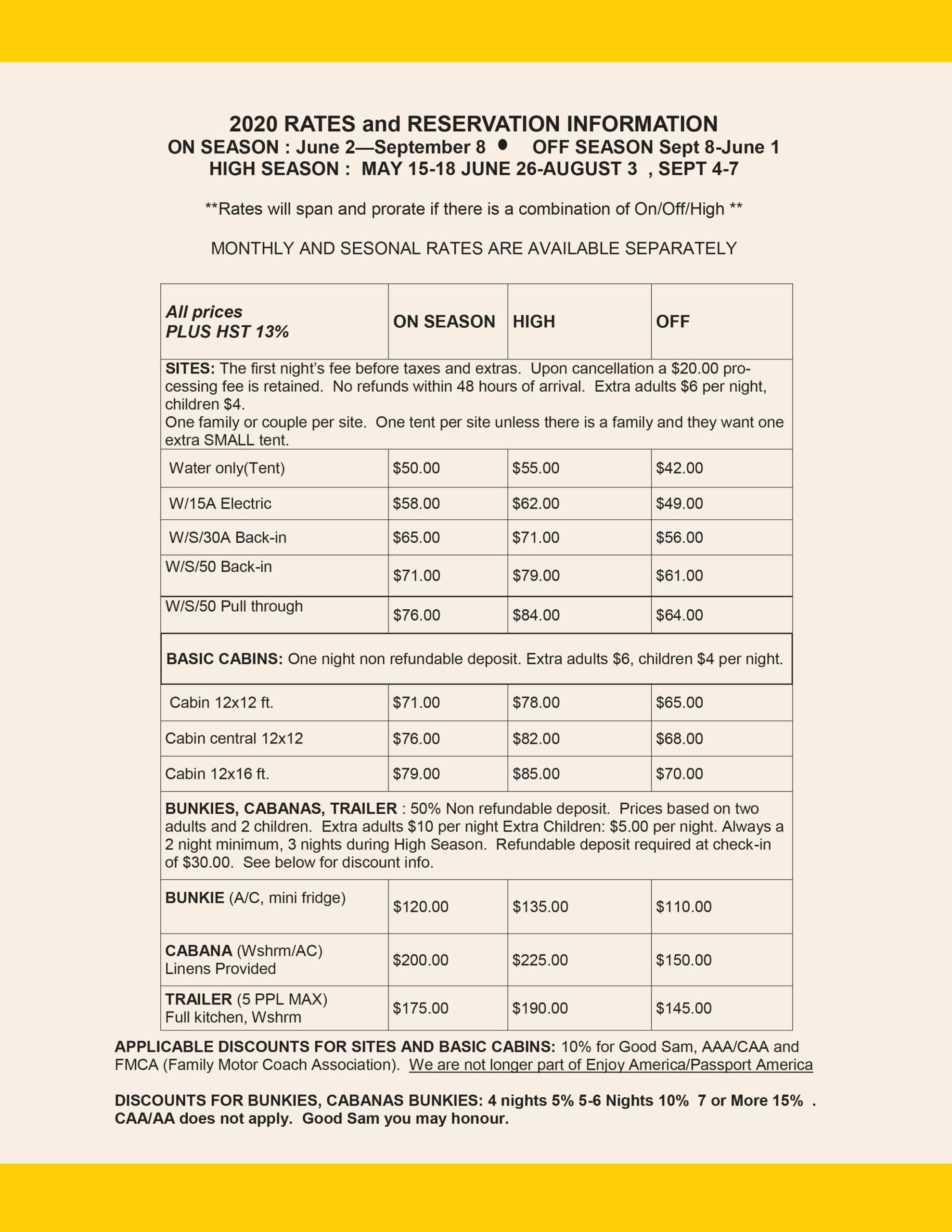 Camping Rates | Campark Campground Niagara Falls, Ontario