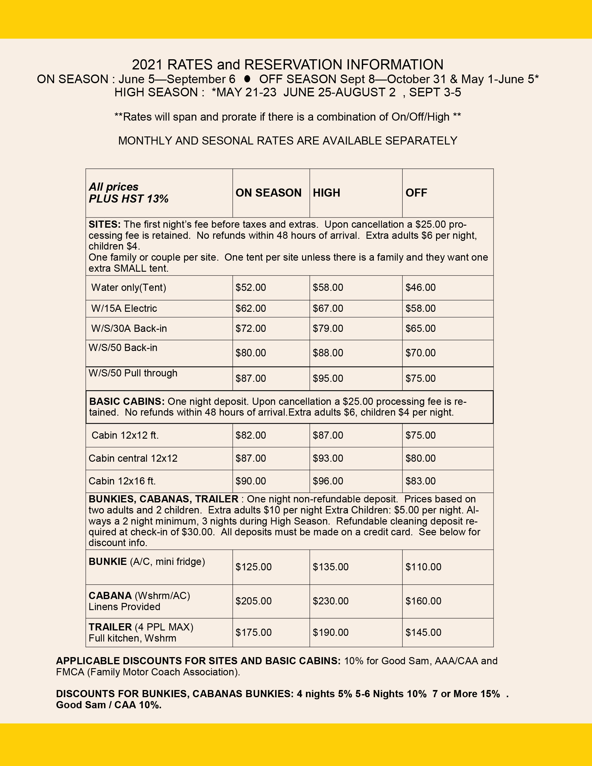 Camping Rates | Campark Campground Niagara Falls, Ontario